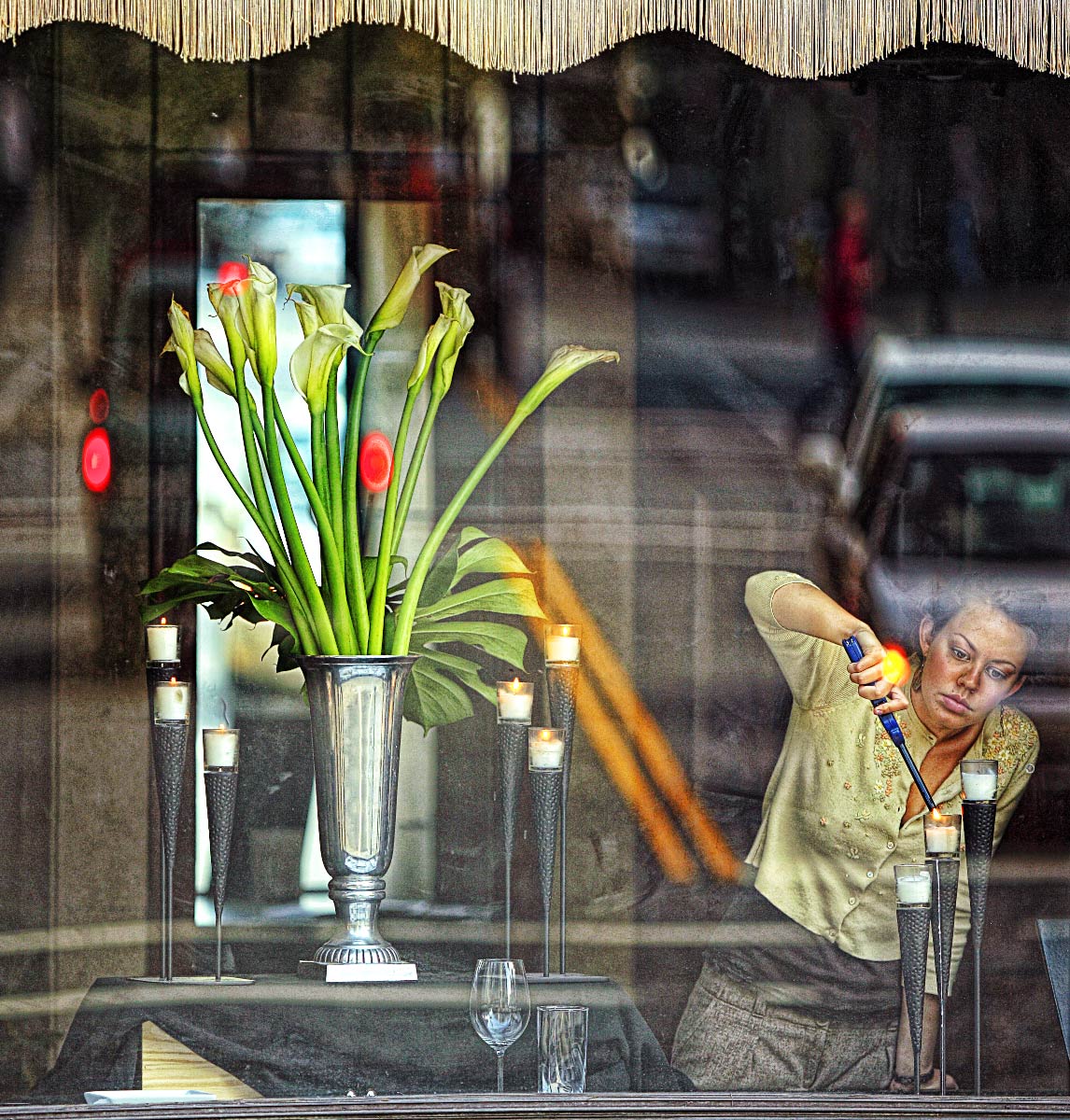 "Girl Lighting Candles" <br>Restaurant, Asheville, NC