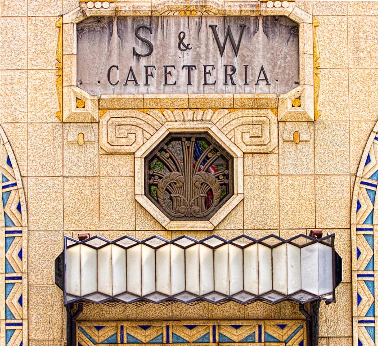 "S&W Cafeteria Sign Facade"  <br>    Art Deco Detail   Asheville, NC