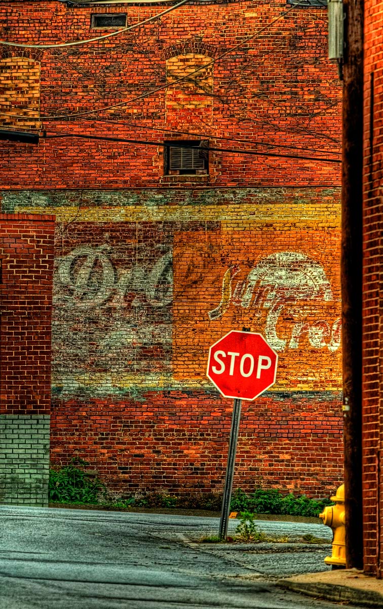 "Dead End" <br>Dr Pepper Faded Wall Sign, Fire Hydrant and Stop Sign,             Clyde, NC