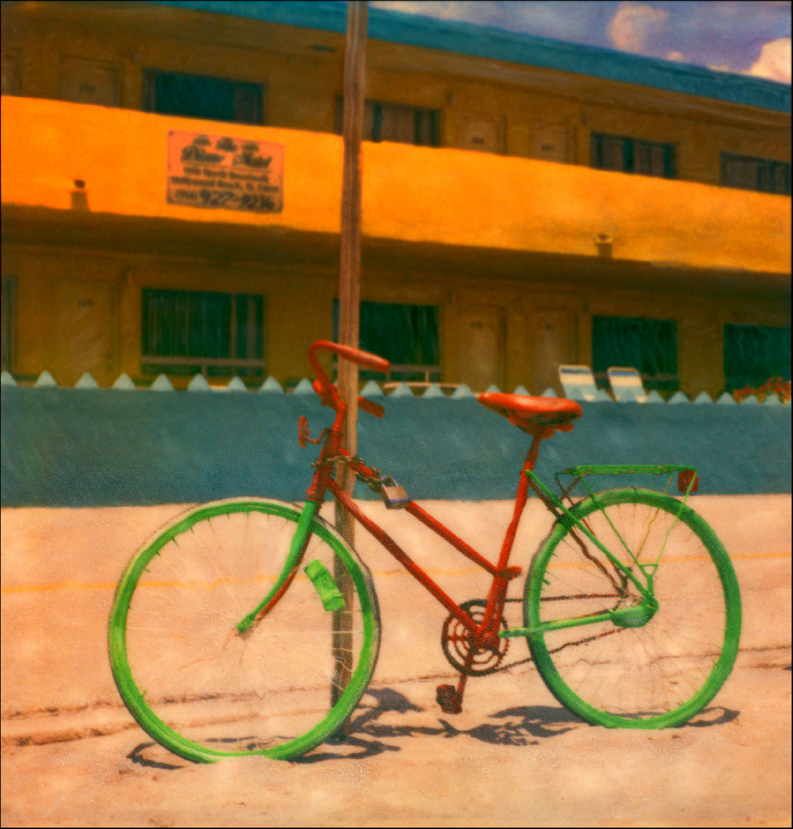 "Painted Bike on Hollywood Beach" <br>Red and Green Bike on Sand, Hollywood Beach, FL