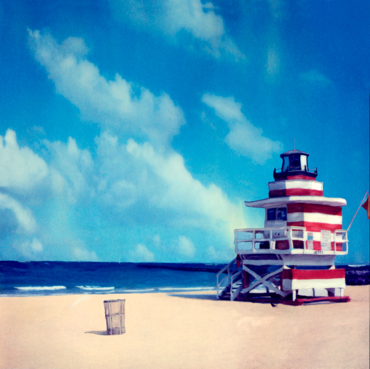 "Light House Lifeguard Stand"  <br>with Trash Can on Beach, Miami Beach,FL