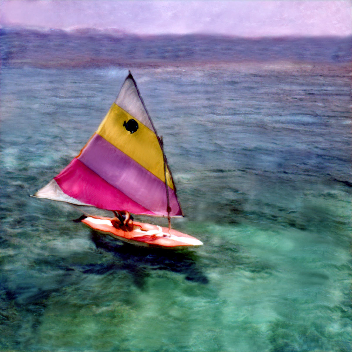 "Sailfish Boat on Green Water"<br>Colorful Sailfish on Blue-Green Water, Jamaica