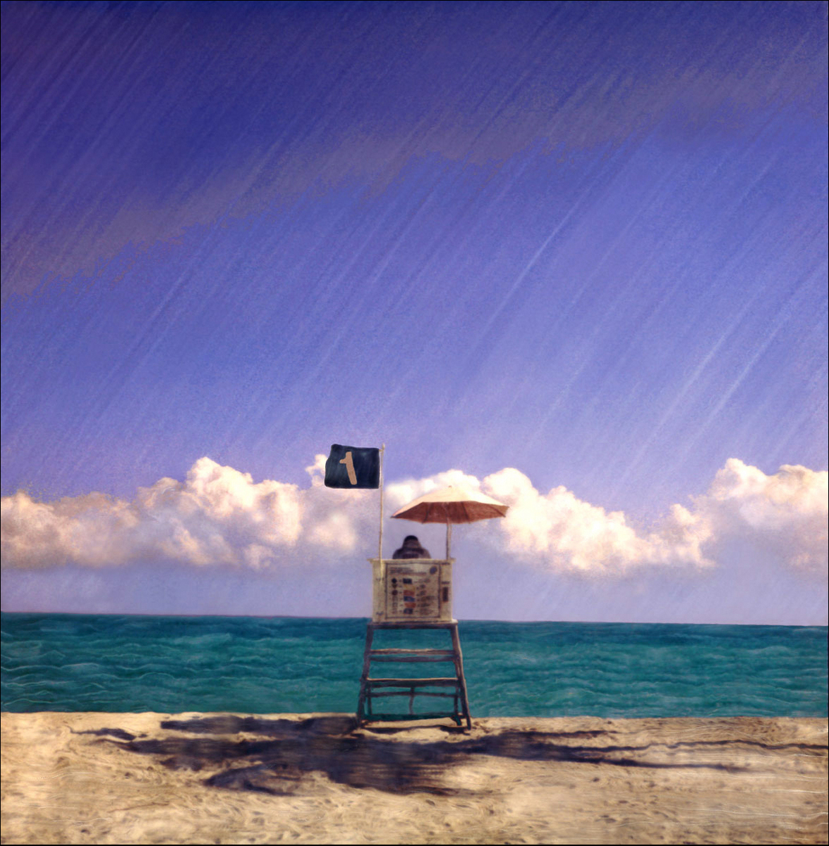"Lifeguard Stand in Palm Shadow"<br> Rainbow in Blue Sky, Hollywood Beach, FL