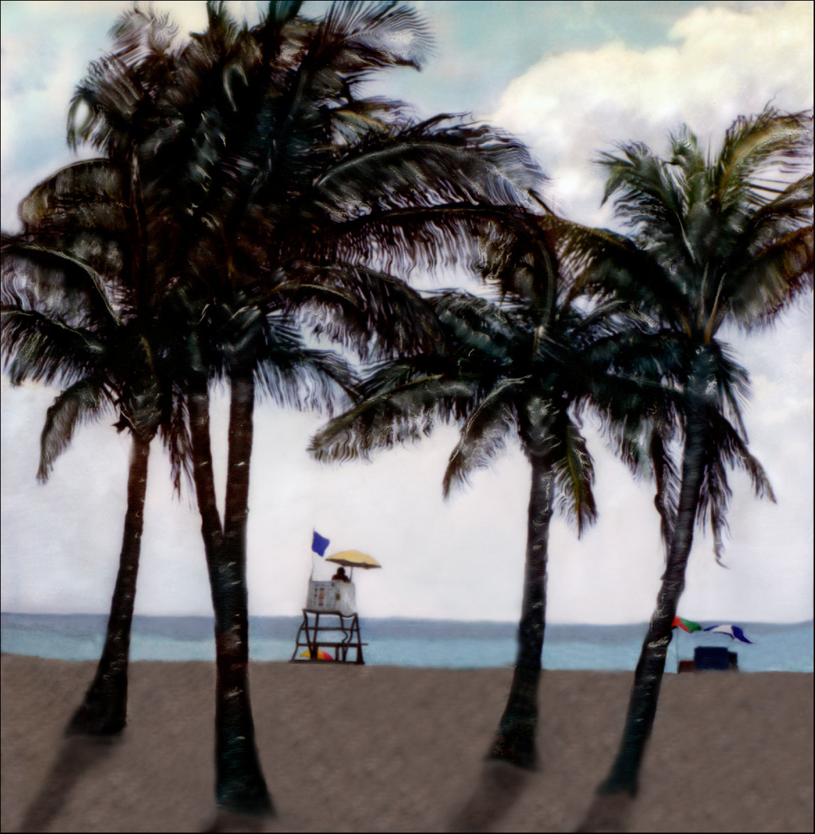 "Lifeguard Stand amid Palm Trees" <br>Hollywood Beach, FL