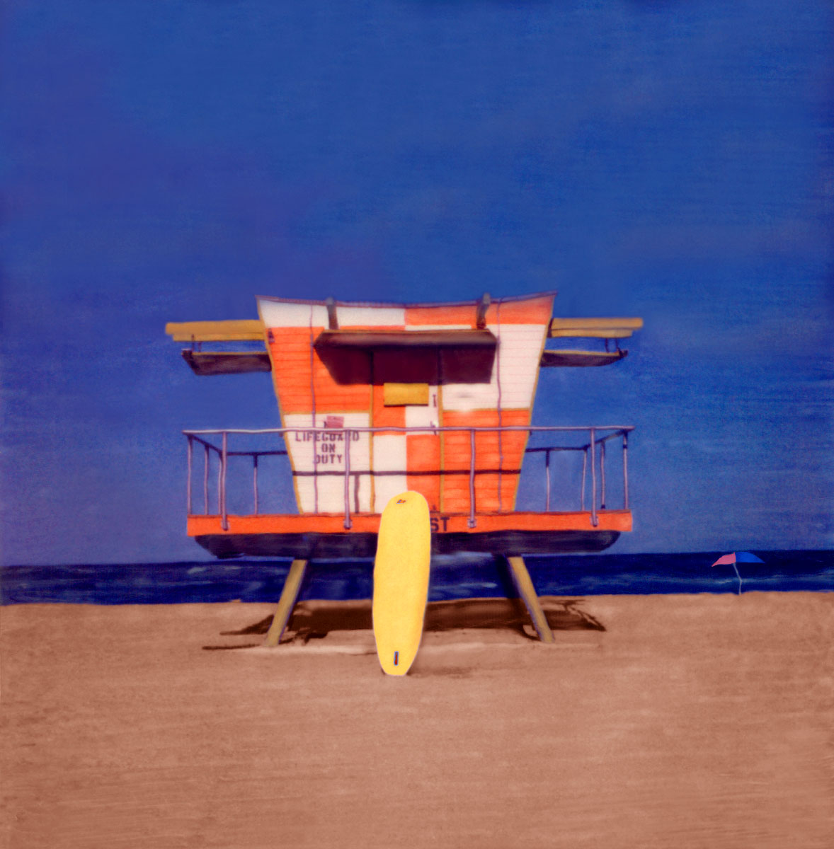 "Miami Beach Lifeguard Stand #4"<br>  with Yellow Surfboard
