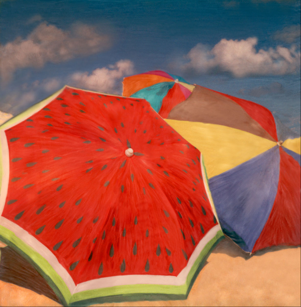 "Beach Umbrellas" <br>Trio of Colorful Beach Umbrellas, Hollywood Beach, FL