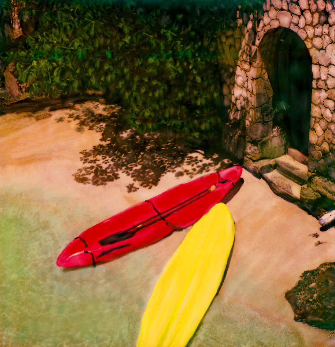 "Kayaks Near Stone Entrance" <br> At Water's Edge, Jamaica