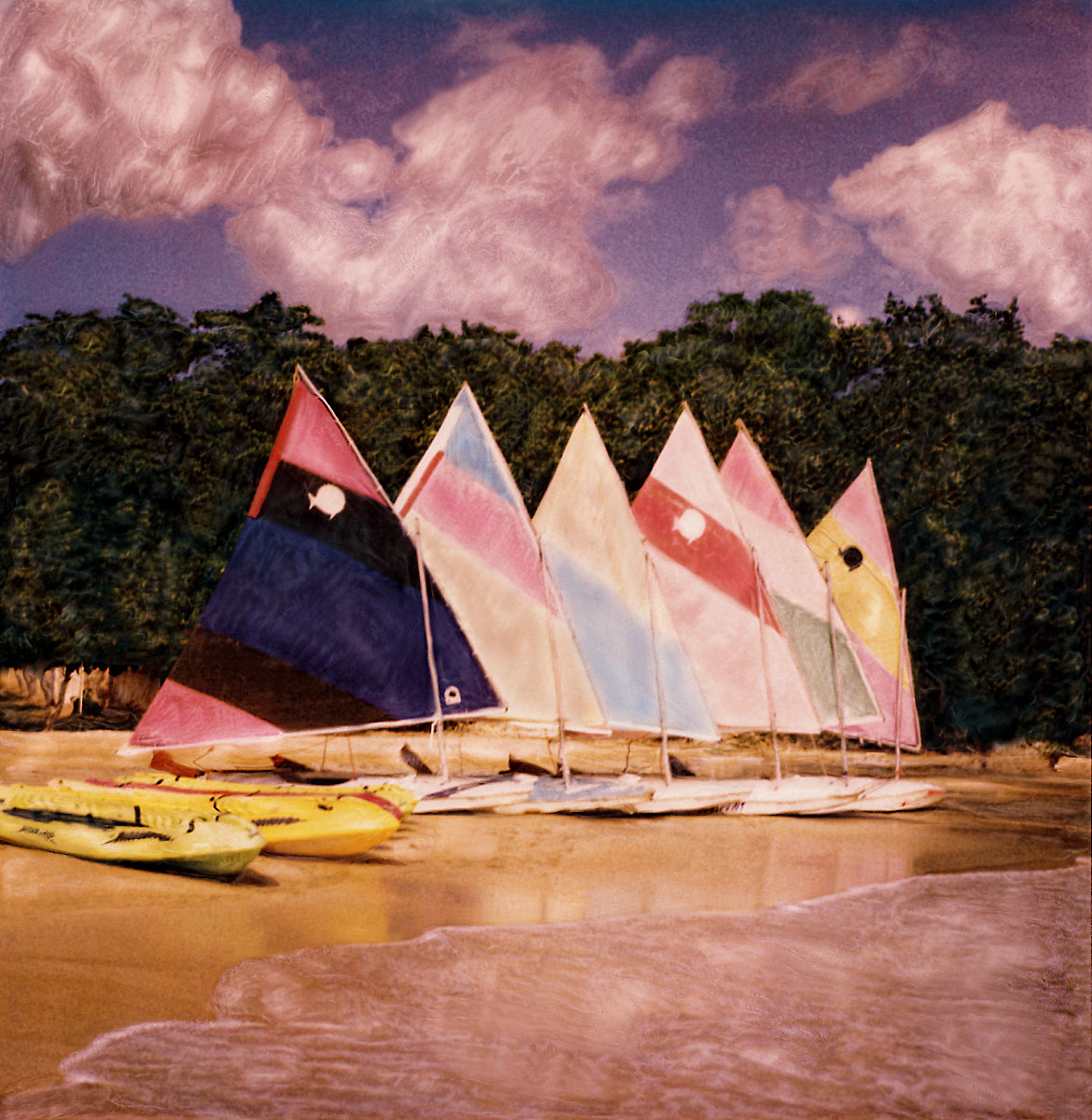 "Six Sailfish Boats and Kayaks" <br> On the Beach,, Jamaica