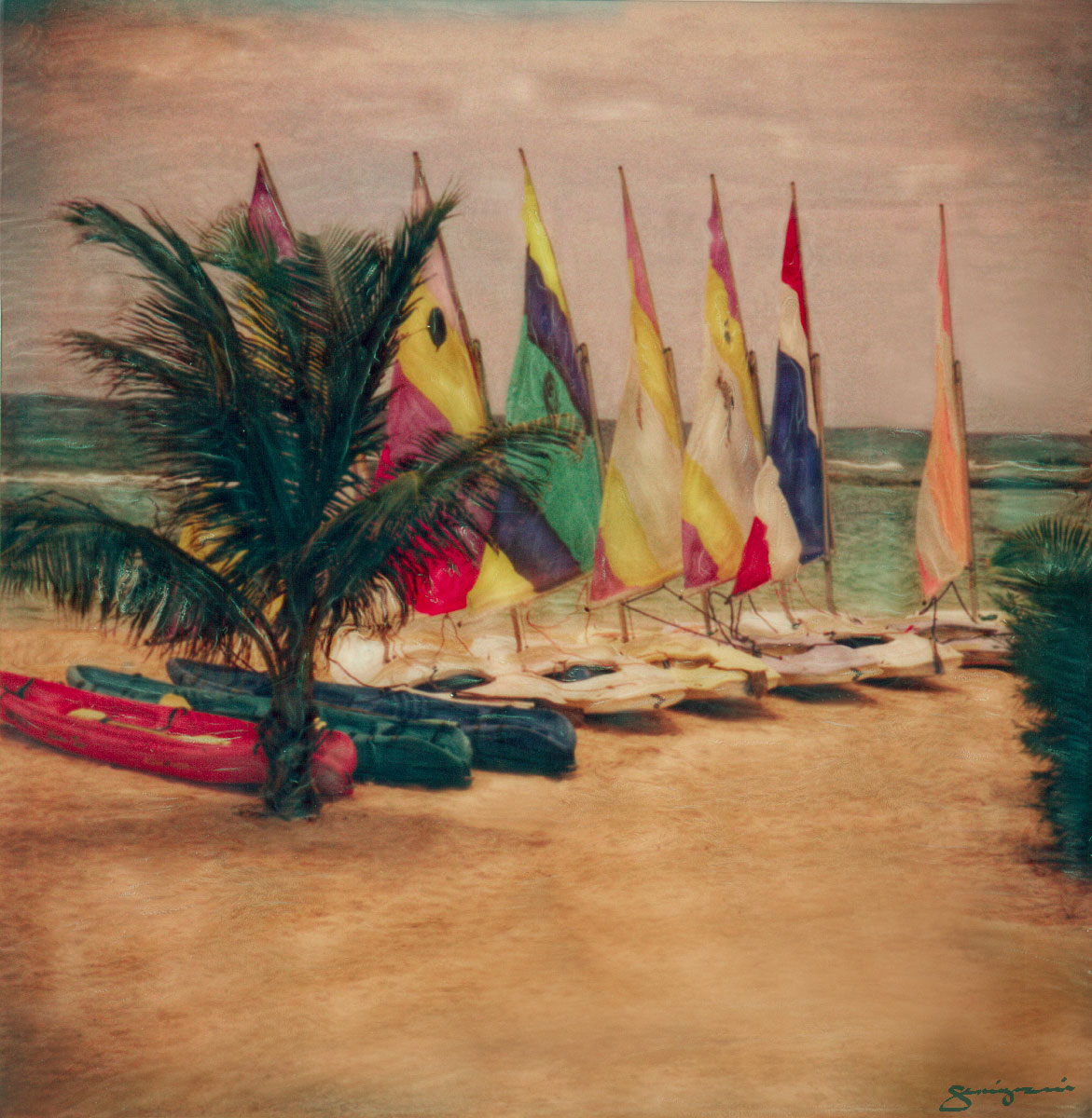 "Sailboats and Kayaks" <br> Seascape with Palm, Jamaica