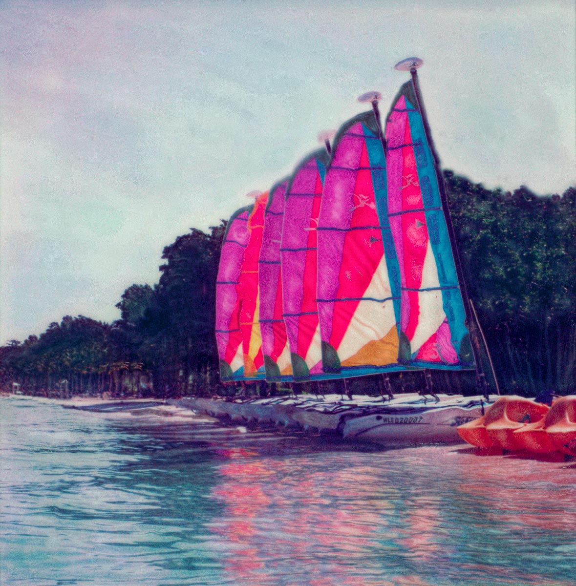"Sailboat Reflections" <br>  With Paddleboats on Water, Jamaica