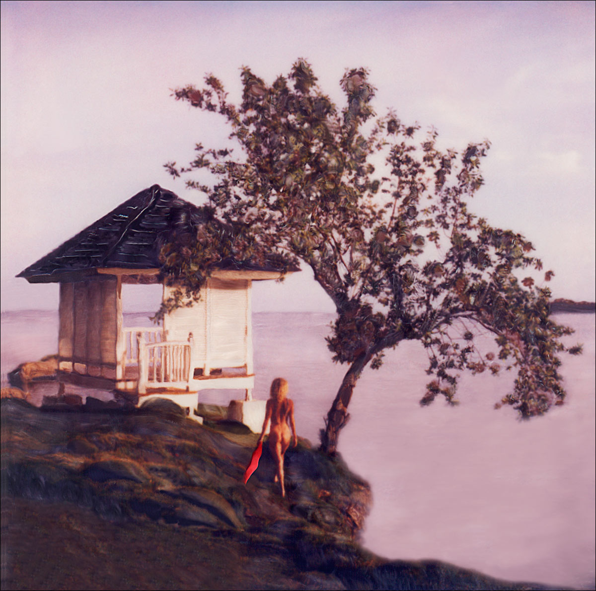 "Nude Strolling on Bluff" <br>Gazebo and Tree on Water's Edge,  Jamaica