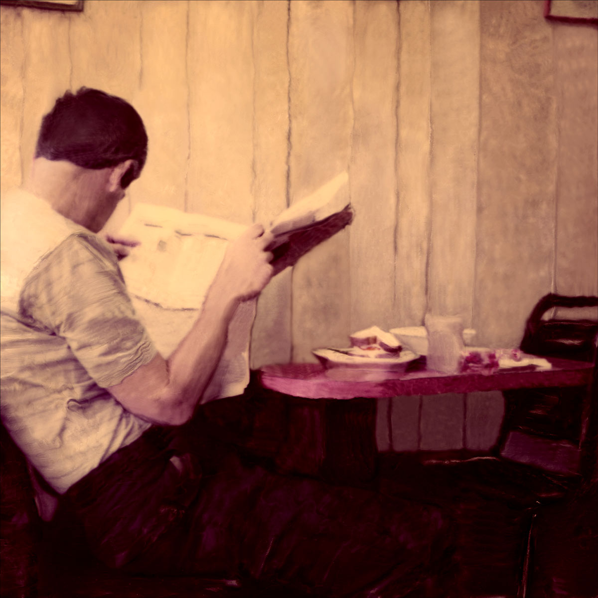 "Lunch Break" <br>Man Reading Paper in Diner, Miami, FL