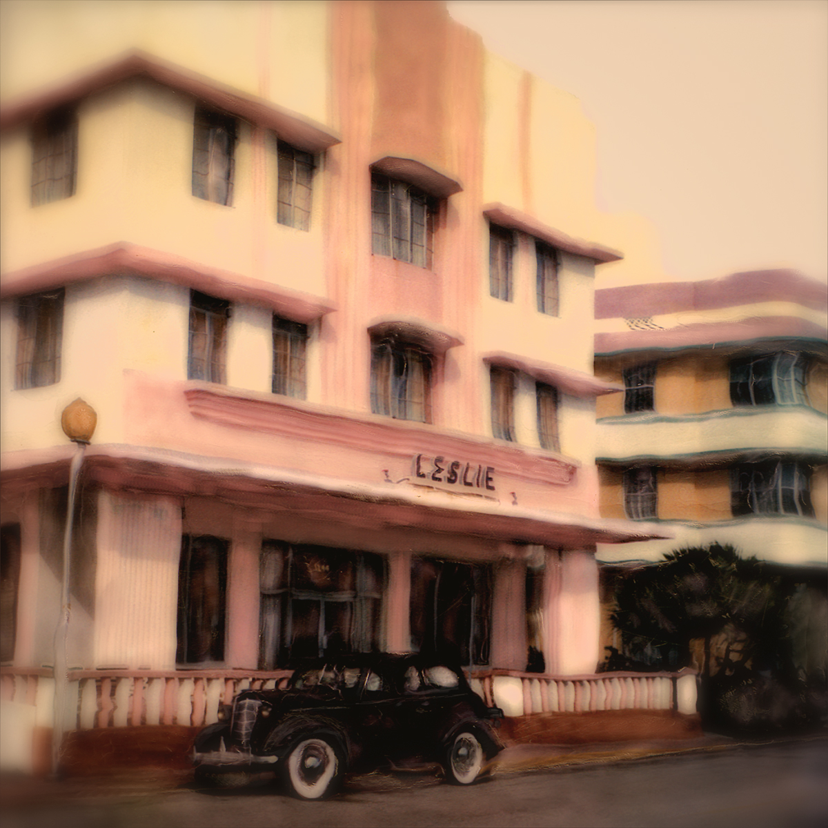 "The Leslie Hotel"<br> Art Deco Hotel with 1938 Plymouth, Miami Beach, FL