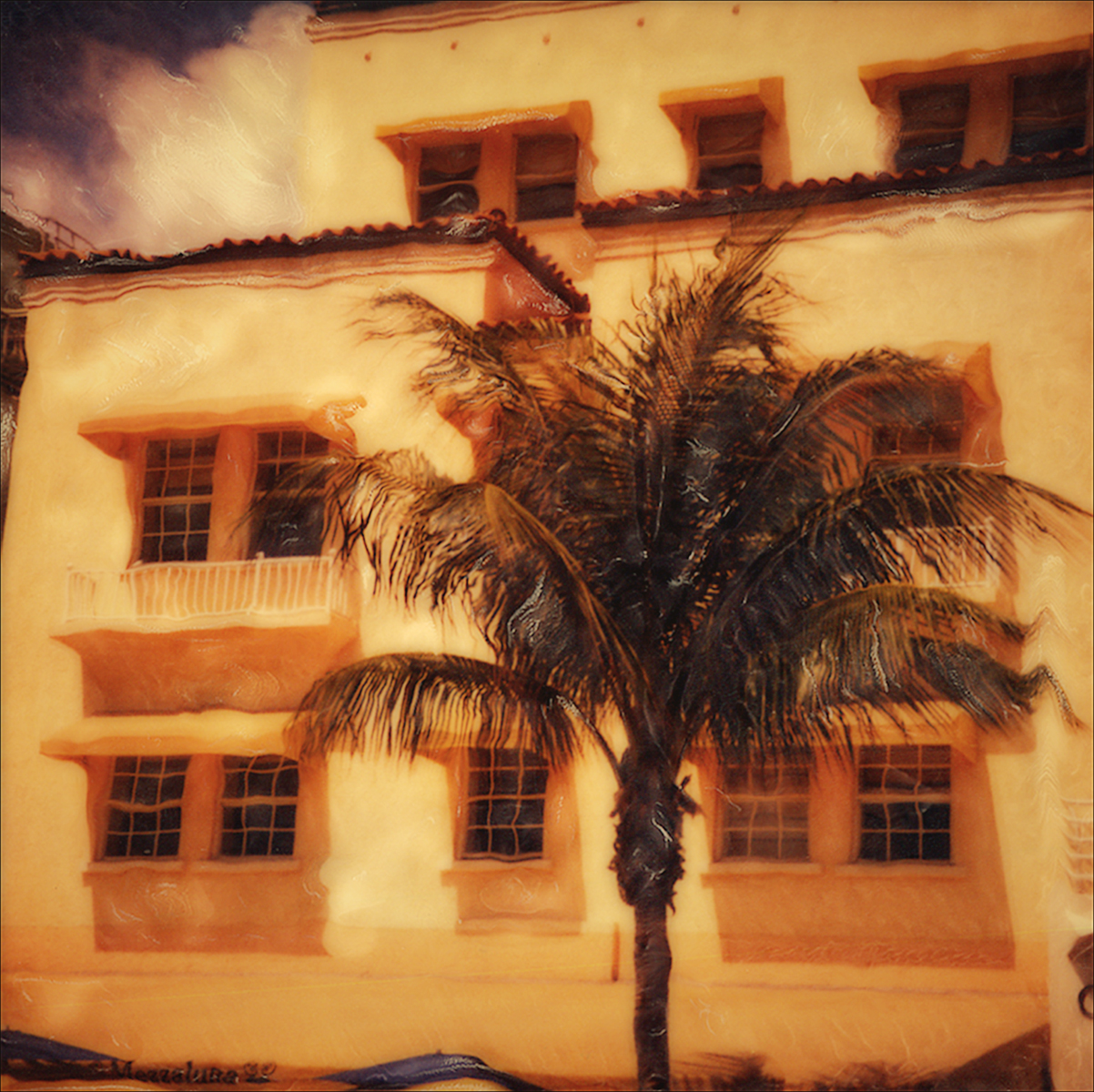 "Miami Retro" <br>Classic Miami Apartment Building with Palm Tree and Old  Building, Miami Beach, FL