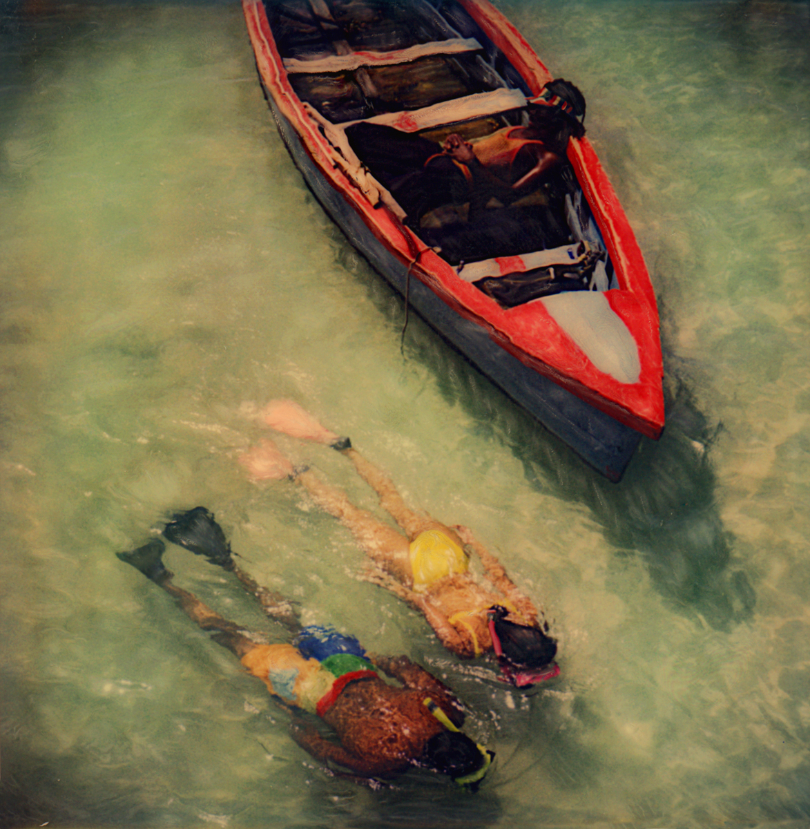 "Snorkelers and Boat"<br> Jamaica