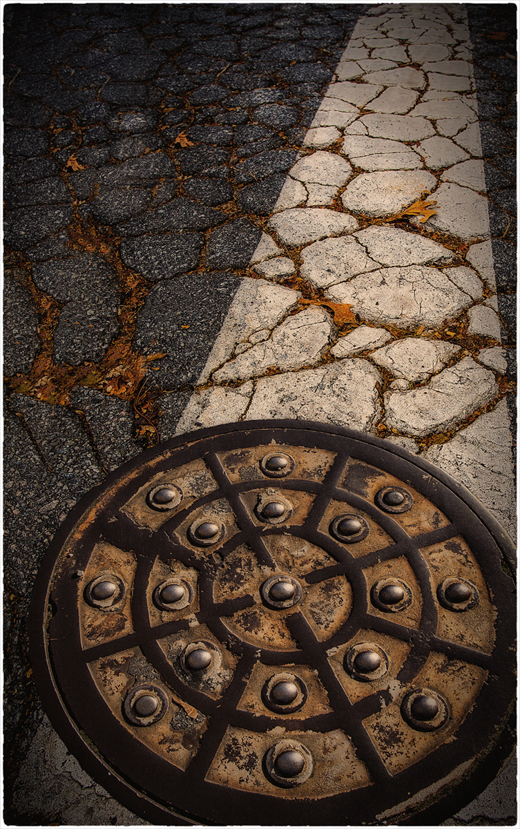 Sewer Cover and Cross Walk in Fall colors