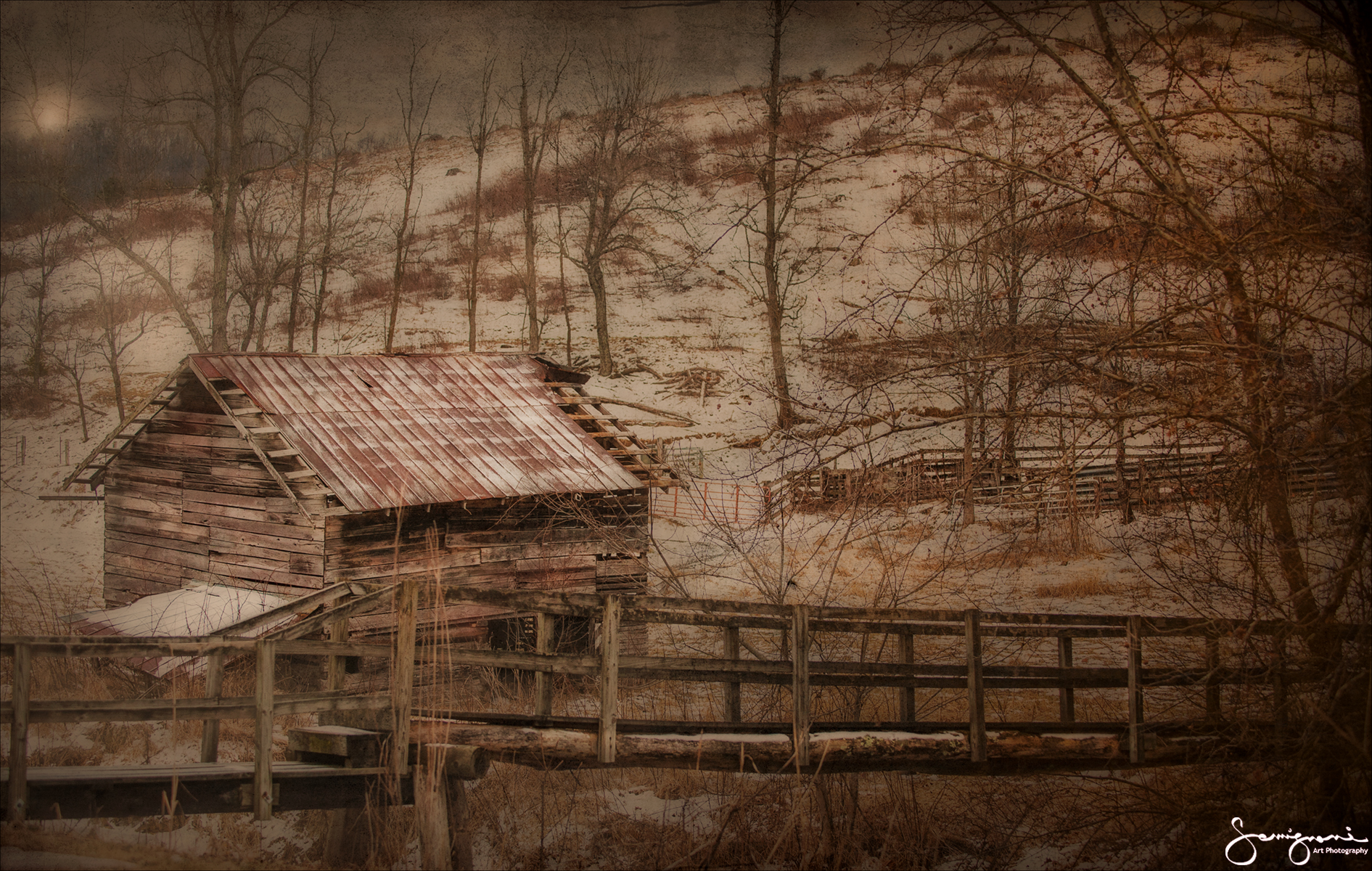 Foot Bridge and Barn