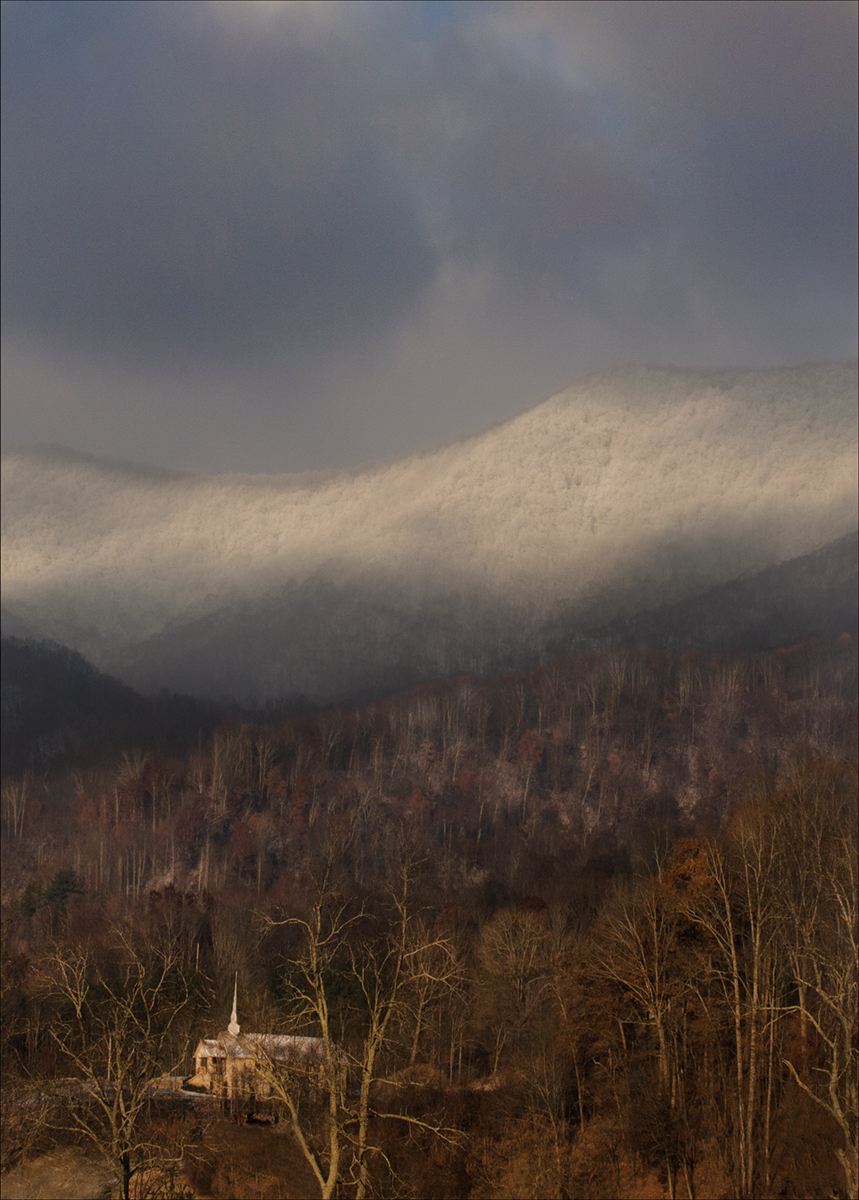 Church and Snowy Mountain Background- Sandy Mush, NC