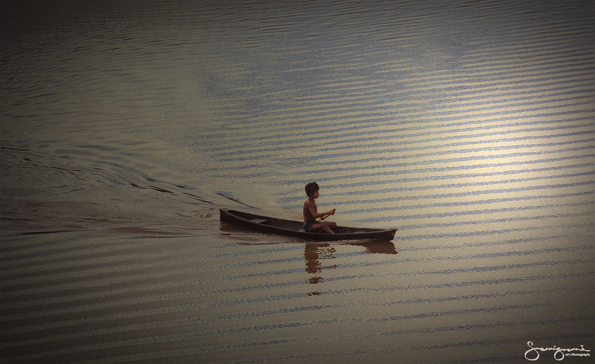 Boy in Dugout Canoe-Breves Narrows-Amazon River, Brazil