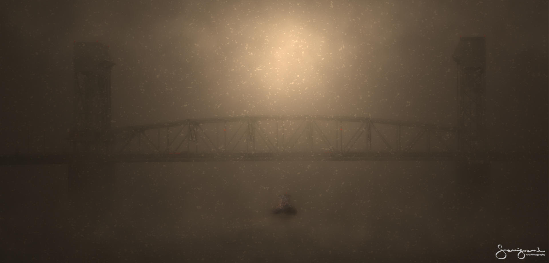 Tug Boat in Snow and Fog-Cape Fear Bridge-
Wilmington, NC